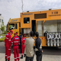 中志协救援演练现场；防汛排涝抢险泵车